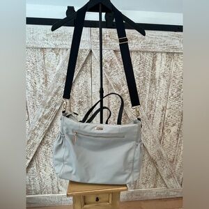 Milly unisex Diaper Bag Grey Black Leather Trim Gold Hardware New w/original tag